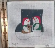 Kathy Schenkel OOP Mini Sock Snowman Teddy Bear Hand Painted Canvas CM243
