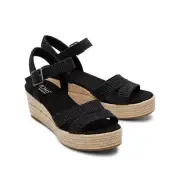 Toms Audrey 10020749 Sandals Women's 8 Black Ankle Strap Espadrille Wedge VER153
