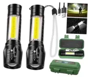 Led Flashlight Rechargeable USB Torch Mini Small Light Super Bright A-2 pack