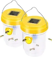 Solar Powered Wasp Trap 2 Pack Waterproof Outdoor Hanging Yellow Jacket Trap Safe Non-Toxic Bee Trap Hornet Traps Reusable Bee Catcher(Yellow)