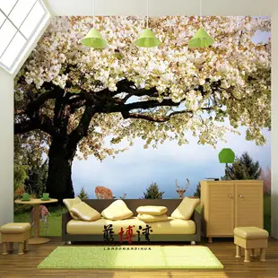 樹林田園風景墻紙簡約臥室床頭3d立體網紅壁畫客廳沙發背景墻壁紙