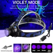 New Zoomable 3 Modes UV LED Headlamp USB Rechargeable 395nm Headlight Blacklight