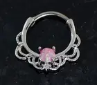 1 Pc 316L Surgical Steel Lacey Single Pink Opal Septum Clicker Nose Ring 16G