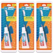 Dr. Fresh Toothbrush Travel Kit w/ Crest plus+ Paste & Brush Head Cap - 3 PACK