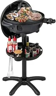 [Costway] Electric BBQ Grill, 2000W Indoor Outdoor Grill w/ 2-Zone Non-Stick Grilling Plate, Adjustable Temperature, Removable Stand Patio Grill w/Condiment Shelf for Balcony, Porch, Backyard
