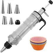 18 Pcs Dessert Decorating Syringe Set with 6 Nozzles Stainless Steel Cake Decorating Syringe Set Frosting Piping Kit for Cake Cookie Dessert(Black)