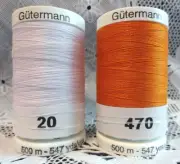 NEW White & Orange GUTERMANN 100% polyester sew-all thread 547 yards Spools