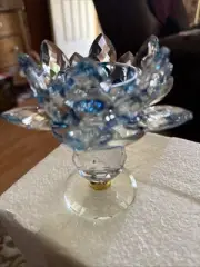 Breathtaking And So Pretty Is This Crystal Blue Lotus Tea Light Candle Holder