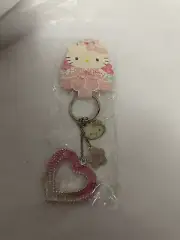 Hello Kitty Pink large Bling heart Key ring key chain W Two Charms