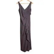 NWT Aidan By Aidan Mattox Grey Sleeveless Pleated Gown Size 2 Event Party