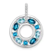 Sterling Silver Blue Topaz u0026 CZ Circle Pendant
