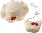 [FOMIYES] 1 Set Straw Hat and Cross Body Bag Summer Cosplay Lightweight Floppy Beach Hat with Sun Protection for Outdoor Activities Beige Cherry Design Fits Head
