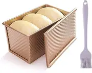 Loaf Pan with Lid,Bakeware for Baking Bread,A Bread Plate with a Sliding Lid, Carbon Steel Corrugated Bread Toast Box Mold with Cover for Baking Bread(Metallic Color)