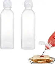 2Pcs Plastic Squeeze Bottles Clear Olive Oil Dispenser Bottle with Silicone Valve Non Return Cap No Leak Condiment Bottles Condiment Squeeze Bottles for Ketchup Salad BBQ Sauce Oil Syrup