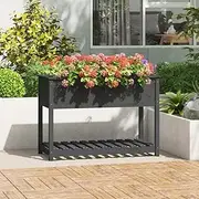 Raised Garden Bed, Elevated Planter Box Plant Container with Shelf Grey 111.5x54x81 cm Solid Wood Pine