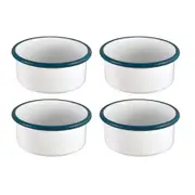 4x Urban Style Enamelware 8cm Ramekin Bowl Dip/Sauce Container w/ Blue Rim White