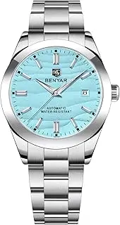 [BY BENYAR] BENYAR Men's Watch Automatic Movement Stainless Steel Strap 50M Waterproof Luminous with Calendar Display Casual Business Men's Sport Watch