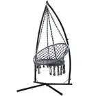 Hammock Chair with Steel Stand Macrame Outdoor Swinging Grey Comfortable R REY-X