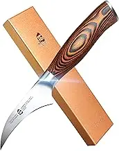 TUO Bird-Beak Paring Knife, Handy Peeling Knife, German X50CrMoV15 Stainless Steel, Full Tang Eye-catching Ergonomic Pakkawood Handle, Razor Sharp Stain Rust Resistant, Fiery Series, 2.5 inch