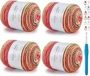 Yarn for Crocheting-Gradient Cake Yarn Ombré with Vibrant Colors-4x100g 60% Cotton 30% Acrylic 10% Wool,Colorful Soft Rainbow Cotton Perfect for Shawls,Scarves,Sweater and Blanket