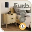 Furb Bedside Table Drawers Rattan Side End Table Nightstand Storage Cabinet