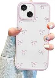 Jusy Compatible with iPhone 13 Mini Bow Phone Case, Cute Clear Blue Ribbon Bowknot Pattern Aesthetic Soft TPU Transparent Cases Full Camera Protective Phone Cover for Women Girly - Pink