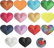 14pcs Sequin Heart Patches, Glitter Heart Shape Patches Embroidery Iron on and Sew on Patches Applique for Clothing Bags Jackets Jeans Accessory Craft Decoration