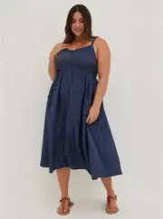 Torrid Chambray Midi Dress Button Front Blue NWT New 2X