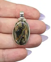 Obsidian Pendant, Oval Shaped, Australian Gem, Sterling Silver, Volcanic Gem
