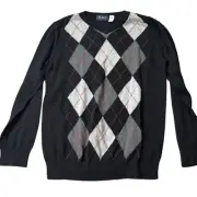 NEW Classic THE CHILDREN’S PLACE V- neck Argyle Sweater Black Red Gray Size 7
