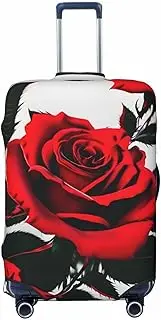 [CADREWY] Red Rose Print Travel Suitcase Cover Luggage Protector with Elastic Anti Scratch for Carry On, Black, Large