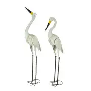 Set of 2 Metal White Heron Garden Sculptures Yard Art Decor Outdoor Decorations