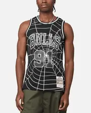 [MITCHELL & NESS] Mitchell & Ness Chicago Bulls Dennis Rodman 'Glow Web' Jersey Black - Size S S Black