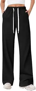 [ROFUSSO] Jogging Pants Women Sports Pants Wide Leg Pants Elastic Waist Leisure Pants Comfortable Loose Training Pants High Waist Straight Leg Pants