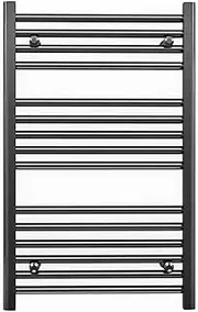 Turkish Zone 500mm Wide x 800mm High Black Heated Towel Rail Straight Flat Bathroom Warmer Radiator Rack Central Heating