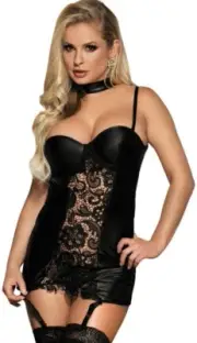 Corset Set Garter Belt Lingerie Wetlook Sexy Style Fetish