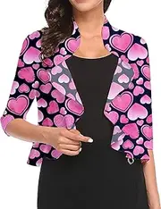 [Aceshion] Women's 3/4 Sleeve Cropped Bolero Shrug Open Front Cardigan (Blue