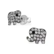 925 Sterling Silver Elephant Kids Girls Boys Crystal Stud Earrings
