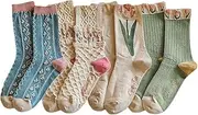 [JDYYICZ] Casual Vintage Floral Cotton Socks for Women 4 Pairs Cute Ruffle Slouch Socks 5-9 for Teen Grils Above Ankle Athletic Socks, Multicolor, 0 Plus Petite, Multicolor