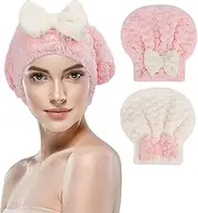 Microfiber Hair Drying Towel - 2pack Hair Towel Wrap for Women, Super Absorbent Hair Turban Hair Drying Cap for Curly Long & Wet Hair (Style1, One Size)