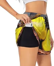 [GaxfjRu] One Basket Lemon Print Women's Running Shorts High Waisted Running Shorts Pocket Sporty Gym Elastic Short