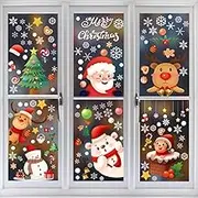 Christmas Window Clings,H HOME-MART 242 Pieces Christmas Window Stickers for Glass, 9 Sheets Xmas Christmas Window Decorations,Reusable Double-Side Window Decals (Santa Claus & Snowman)