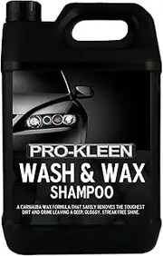 Pro-Kleen Wash & Wax Shampoo with Carnauba Wax 5L - pH Neutral Professional Car Wash Shampoo, Suitable for all Car Exteriors, Glossy Just Waxed Shine