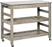 HOMCOM Rolling Kitchen Cart, Kitchen Rack with Stainless Steel Countertop, 1 Bottom Shelf, 1 Slotted Middle Shelf and 4 Castor Wheels, Grey