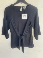 Anne Klein Sparkle Womens Blouse Black Silver Evening Tie Front Size XS NEW