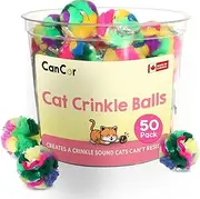 Cat Crinkle Balls (50-Pack) – 1.5" Lightweight Toys for Batting, Chasing, and Daily Play – Safer Than Mylar and Foil Alternatives – Irresistible Crinkle Sound – Made in Canada by Cancor Innovations