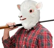 AQKILO White Sheep Mask Plush Animal Latex Full Head Realistic Masks Fancy Dress for Halloween Carnival Costume Party