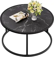 [SAYGOER] Black Coffee Table Round Marble CoffeeTables for Living Room Modern Small Center Table with Metal Frame, 27.6 * 27.6 * 17.7, Faux Marble