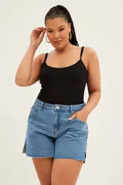 Black Singlet Top Scoop Neck