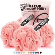 Shower Loofah Bath Sponge Mesh Pouf Scrubber Ball Body Washer, Pink 4 Pack